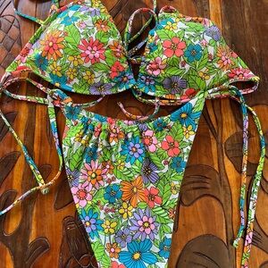 Wild Fable Green and Pink Bikini Set with Tropical Floral Print